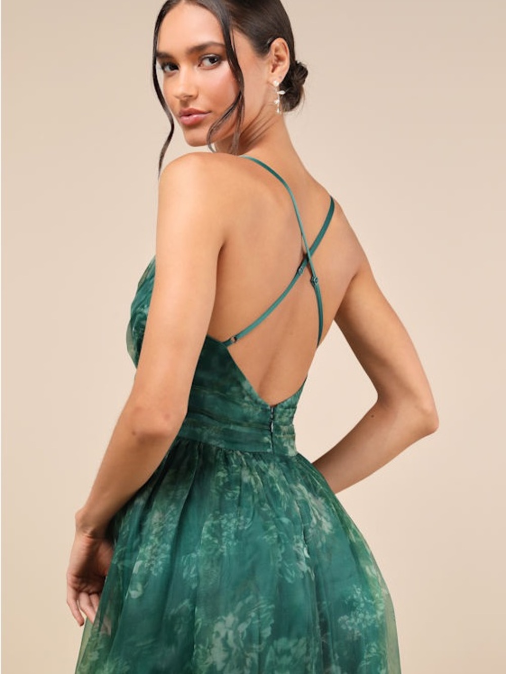 Lulus Romance That Wows V-Neck Organza Maxi Dress Green Floral Print - Picture 15 of 16